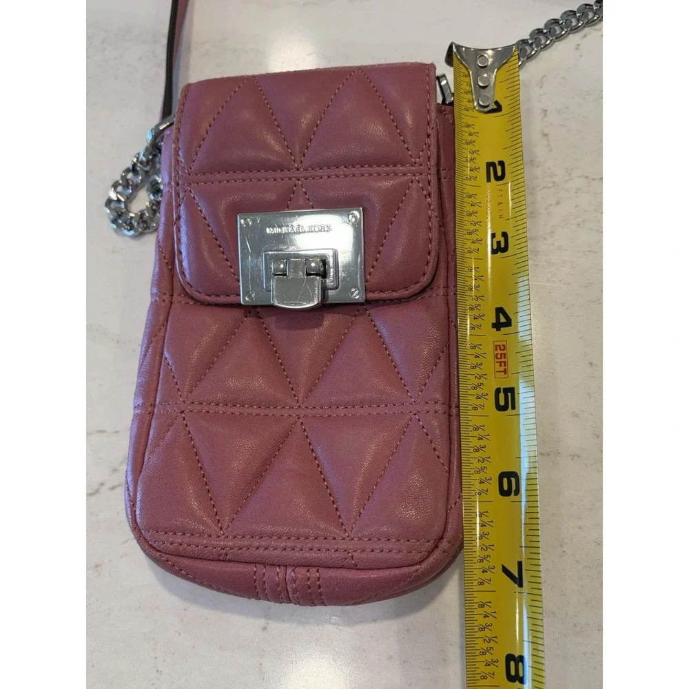 MICHAEL KORS VIVIANNE SOFT QUILTED LEATHER Cell Phone Festival PURSE Pink Tulip - Picture 7 of 9